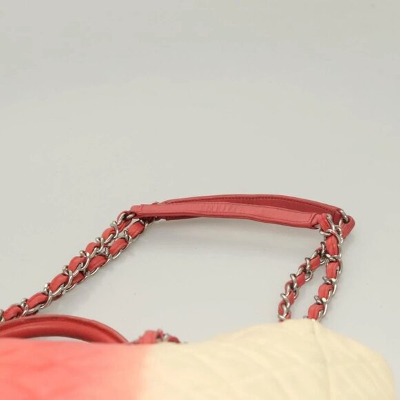 CHANEL Chain Matelasse Hand Bag Grained Calf Skin 2way White Silver CC Auth ... - Picture 11 of 16